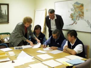 Aleut representatives signing the Adak Land Transfer