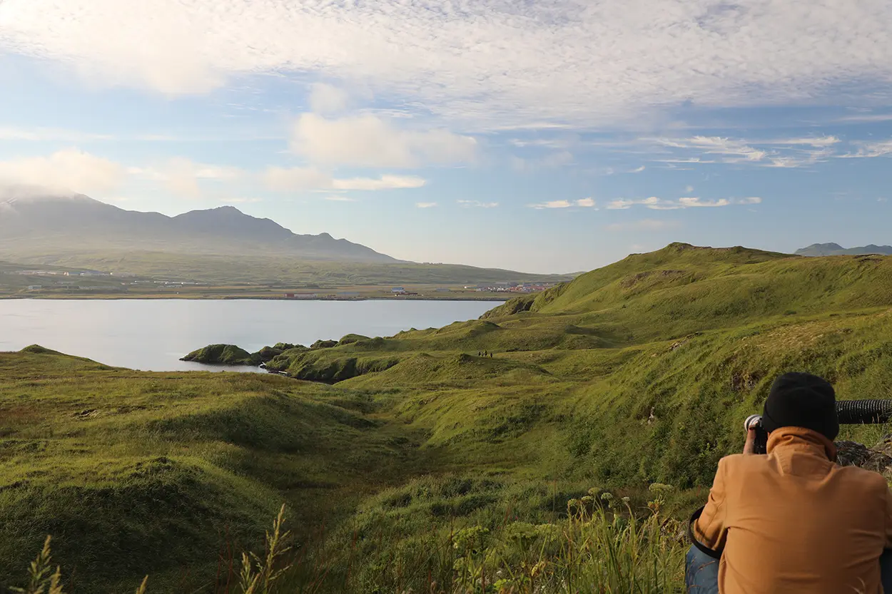 Photographing nature on Adak Island.
